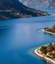  湖畔小镇与雪山自然风光2003#竖屏 	 