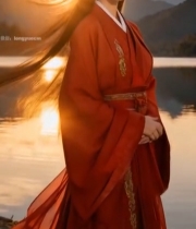  湖畔红衣古装女子(1)1526#竖屏 	 