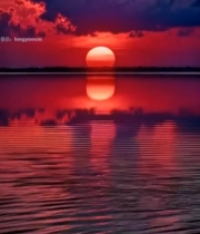  湖面夕阳倒影自然风光6658#竖屏 	 