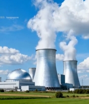  核电站全景与蓝天白云绿地1535#竖屏 	 