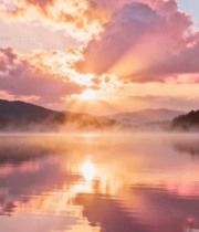  湖面日出自然风光(8)7567#竖屏 	 