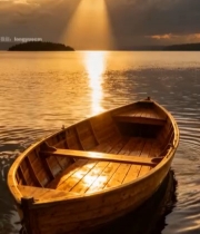  湖面木船日出自然风景3928#竖屏 	 
