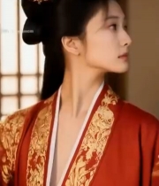  红衣古装女子靠墙侧坐5223#竖屏 	 