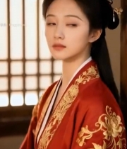  红衣古装女子靠墙侧坐5223#竖屏 	 