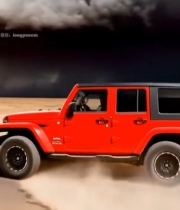  红色越野车沙漠公路行驶6887#竖屏 	 