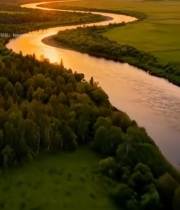  河流草原日落航拍素材4989#竖屏 	 