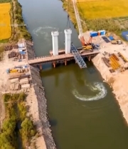  河道桥梁工程建设航拍1523#竖屏 	 