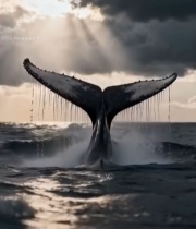  海洋中鲸鱼尾巴露出水面(1)2816#竖屏 	 