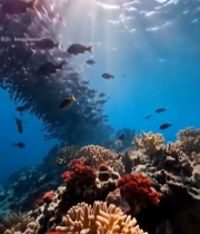  海洋鱼群珊瑚礁水下景象3596#竖屏 	 