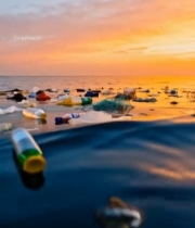  海洋漂浮垃圾日落景象3379#竖屏 	 