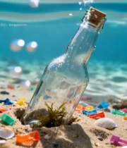  海滩上的漂流瓶与海洋垃圾857#竖屏 	 