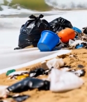  海滩上的垃圾实拍素材4706#竖屏 	 