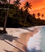  海滩夕阳下的椰林海景4361#竖屏 	 
