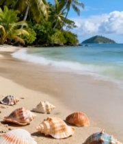  海滩上的贝壳与热带风光4507#竖屏 	 