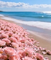  海滩上的粉色玫瑰花素材3942#竖屏 	 