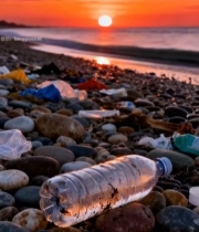  海滩日落时分的垃圾景象(2)7154#竖屏 	 