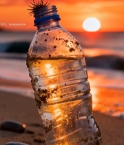  海滩日落时分的塑料瓶6305#竖屏 	 