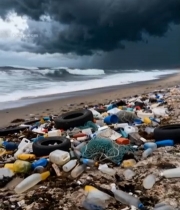  海滩上的垃圾堆积景象(1)7730#竖屏 	 