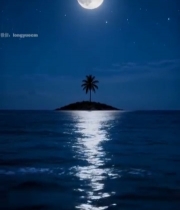  海上月夜小岛景观2765#竖屏 	 
