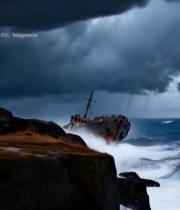  海上遇险船只被海浪冲击1682#竖屏 	 