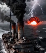  海上战舰遇闪电爆炸场景6610#竖屏 	 