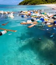  海滩海洋垃圾污染场景633#竖屏 	 