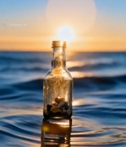  海上夕阳下的漂流瓶1781#竖屏 	 
