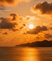  海上夕阳与远山风景1495#竖屏 	 