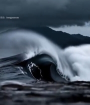  海上汹涌海浪与阴沉天空景象1560#竖屏 	 