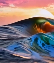  海上夕阳下的海浪风景7426#竖屏 	 