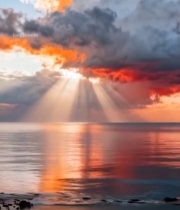  海上日落天空彩云风景4639#竖屏 	 