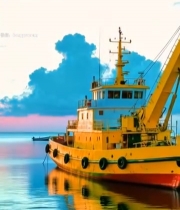  海上日落时的船只景象3151#竖屏 	 