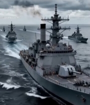  海上军舰编队航行素材1081#竖屏 	 