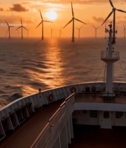  海上日落时的风力发电机组4065#竖屏 	 