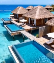  海上茅草屋度假屋景观7405#竖屏 	 