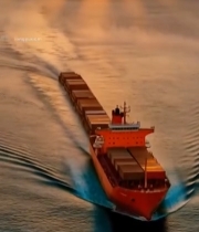  海上货轮日落航行全景5703#竖屏 	 