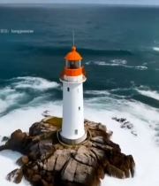  海上灯塔与汹涌海浪3806#竖屏 	 