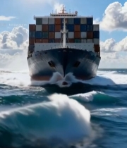  海上航行的集装箱货轮(1)6101#竖屏 	 