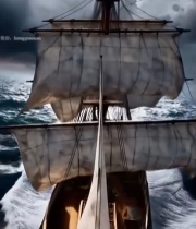  海上帆船在风浪中航行732#竖屏 	 