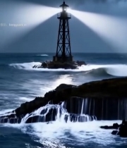 海上灯塔发光场景1640#竖屏 	 