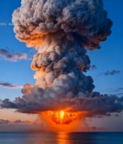  海面上方核爆炸特效素材1990#竖屏 	 