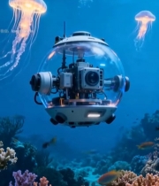  海底潜水器与水母鱼类同框6876#竖屏 	 