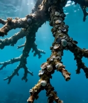  海底阳光照射下的树枝与贝壳6722#竖屏 	 