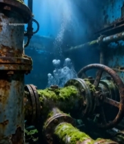  海底锈蚀机械管道特写1208#竖屏 	 