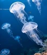  海底游动的透明水母502#竖屏 	 