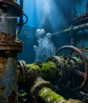  海底锈蚀机械管道特写1208#竖屏 	 