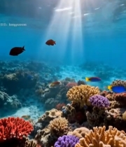  海底珊瑚礁与鱼群景象(2)5452#竖屏 	 