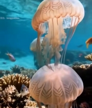  海底水母与珊瑚实拍素材2110#竖屏 	 