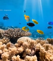  海底珊瑚礁与游动的鱼群1938#竖屏 	 