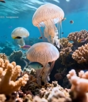  海底水母与珊瑚礁景观6478#竖屏 	 